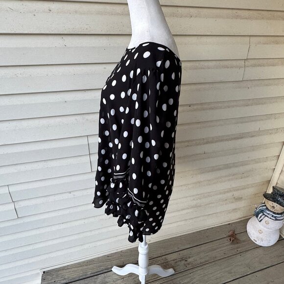 Max Studio Black Blouse White Polka Dots Ruffle 3/4 Sleeves Women Size XL Sheer - Picture 11 of 12